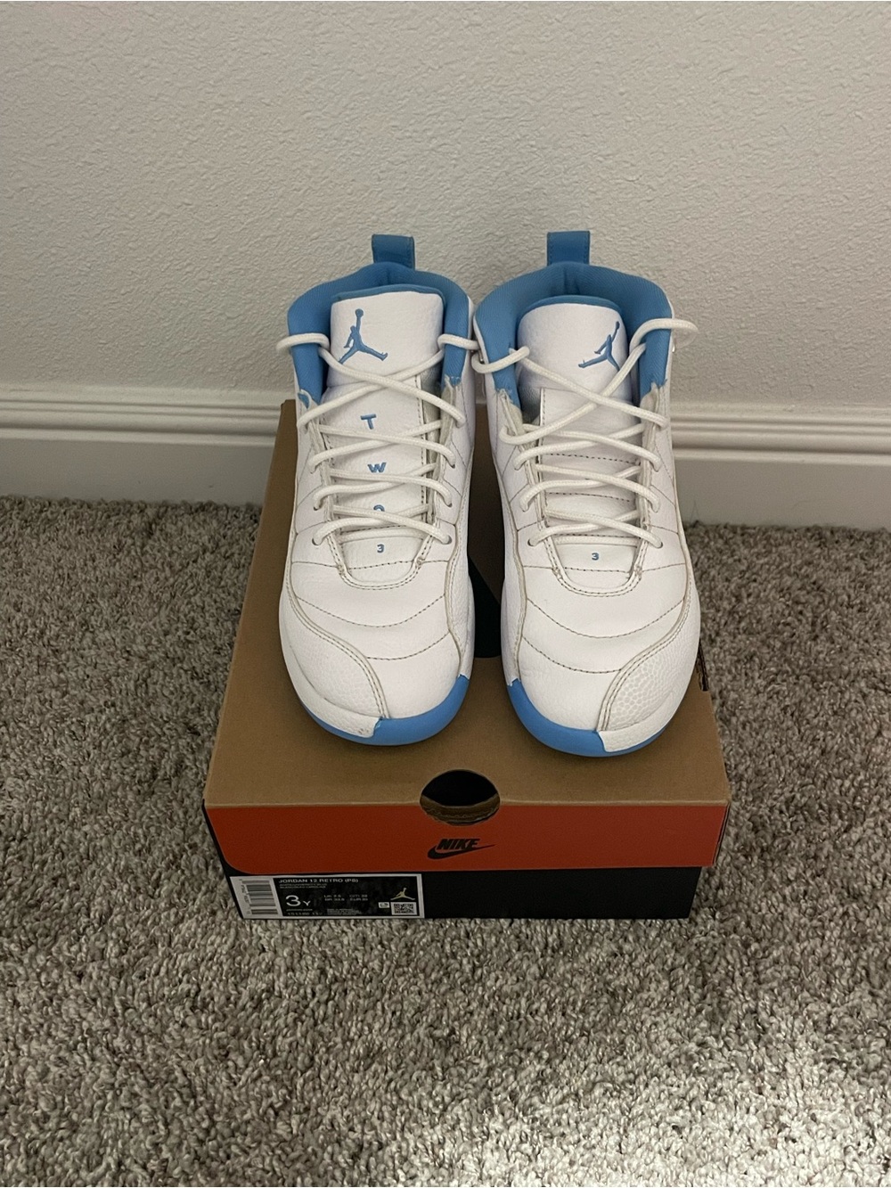 Jordan Kids' White and Light Blue Retro 12